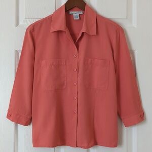 Anna and Frank 90's Vintage 100% Silk Quarter Sleeve Button Down Top Pink Small